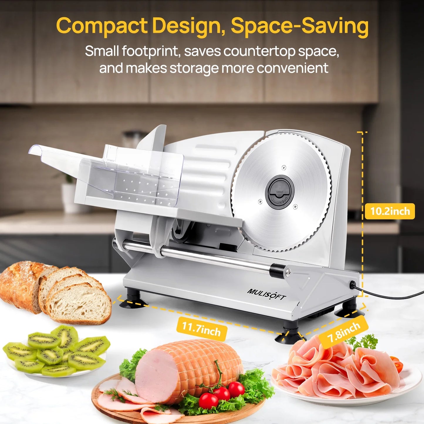 ,  Machine for Home Use, with 2 Removable Stainless Steel Blades, Adjustable Thickness Deli Slicer, Electric Slicer for Meat, Cheese, Bread, New