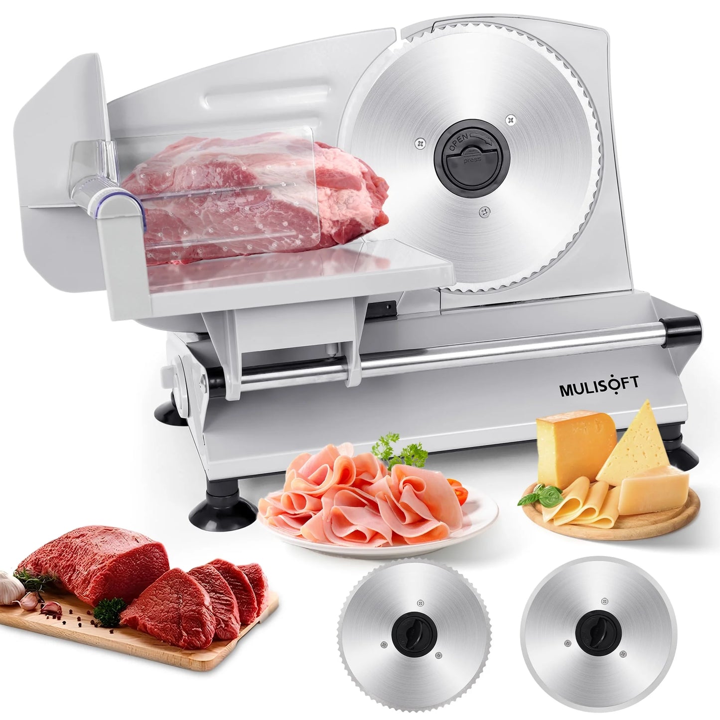 ,  Machine for Home Use, with 2 Removable Stainless Steel Blades, Adjustable Thickness Deli Slicer, Electric Slicer for Meat, Cheese, Bread, New