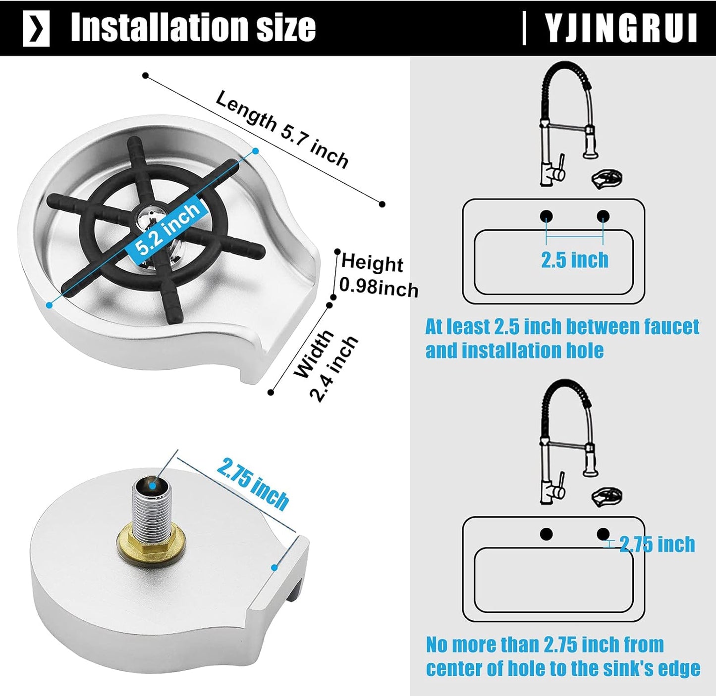 Kitchen Sink Glass Rinser Faucet Glass Rinser for Kitchen Sinks Bottle Rinser Brush Nickel Bar Glass Rinser for Various Cups (Sliver)