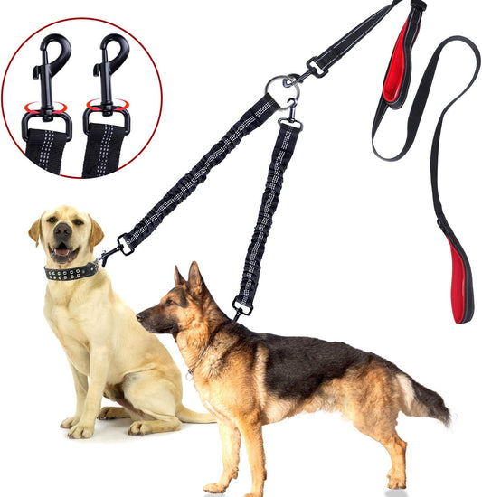 Double Dog Leash, 360° Swivel No Tangle Dog Walking Leash for 2 Dogs up to 200Lbs, Comfortable Adjustable Dual Padded Handles