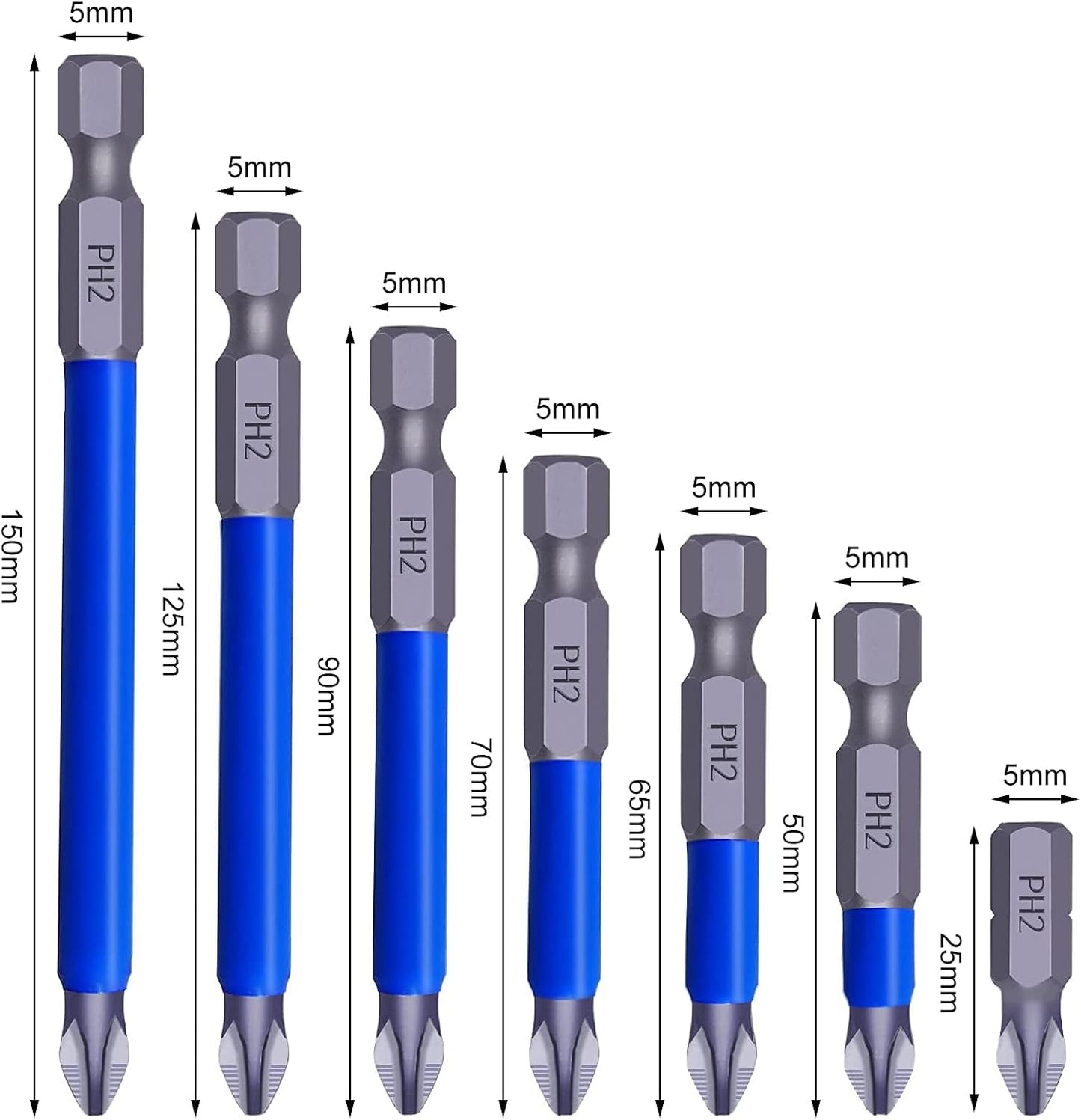 Magnetic PH2 Drill Bits Set, anti Slip Screw Extractor and Magnetic Screwdriver Bit Set, Hand Tool 7Pcs, Cross Single and Double Head Bits, Electric Screw Nozzle Taper Corrector (1 Kit)