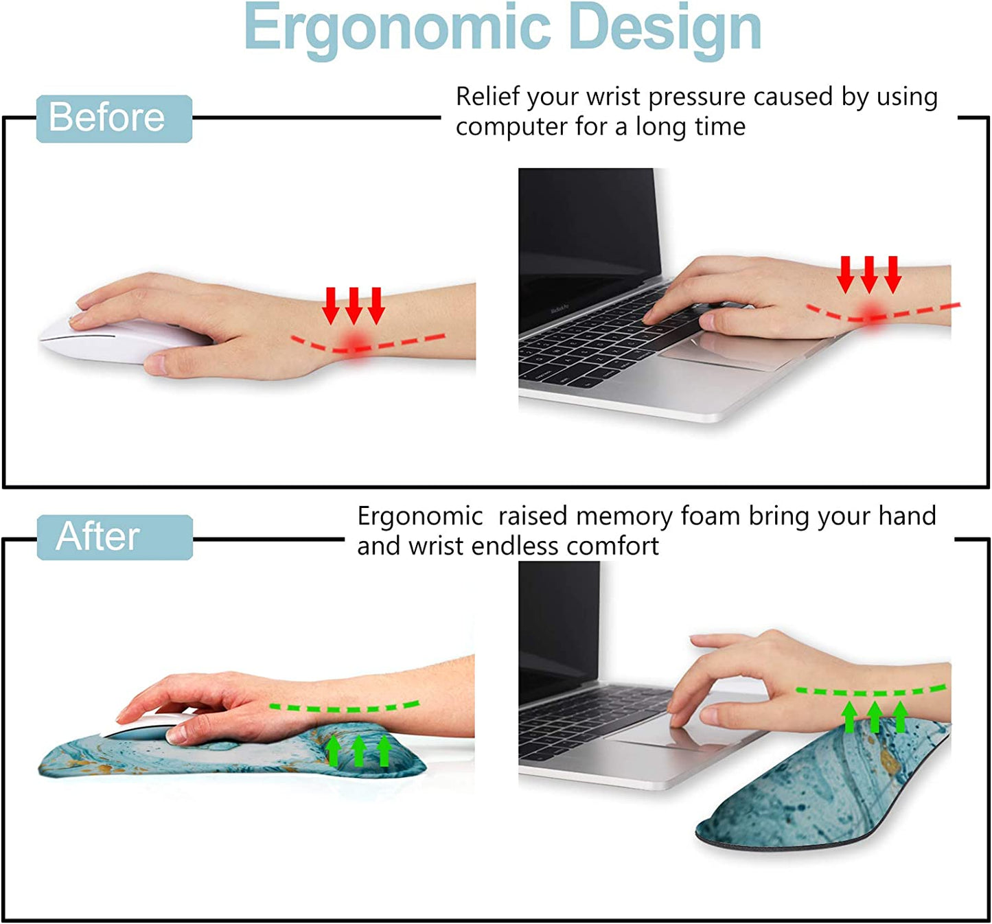 Keyboard Wrist Rest and Mouse Pad with Wrist Support, Ergonomic Mouse Pad, Durable Comfortable Lightweight for Easy Typing Pain Relief, Memory Foam Keyboard Mousepad Set, Teal Turqoise Marble