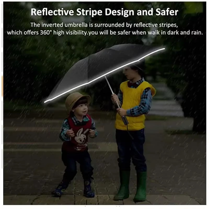 Men Women Umbrella Fully Automatic Reverse Folding Umbrella with Windproof Reflective Stripe UV Umbrellas