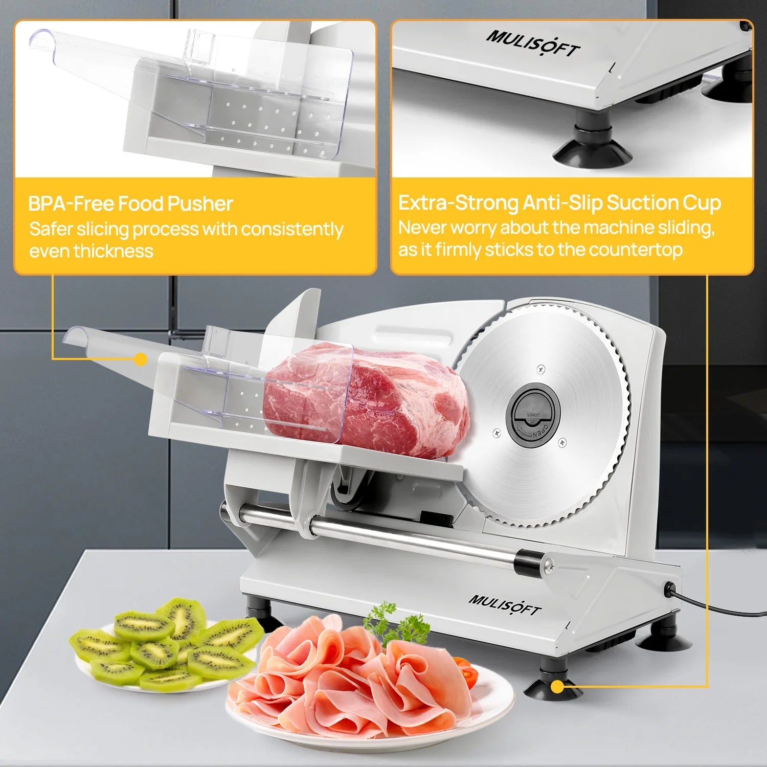 ,  Machine for Home Use, with 2 Removable Stainless Steel Blades, Adjustable Thickness Deli Slicer, Electric Slicer for Meat, Cheese, Bread, New