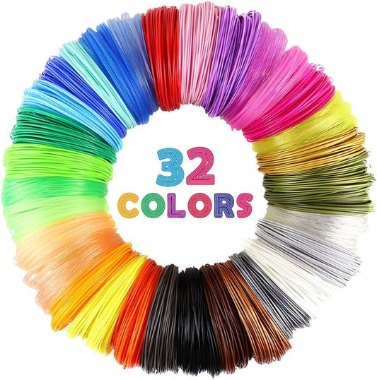 32 Colors 3D Pen PLA Filament Refills, Each Color 10 Feet, Total 320 Feet, Pack with 4 Finger Caps