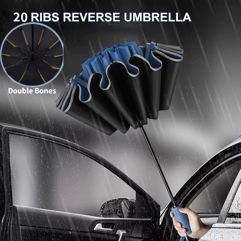 Men Women Umbrella Fully Automatic Reverse Folding Umbrella with Windproof Reflective Stripe UV Umbrellas