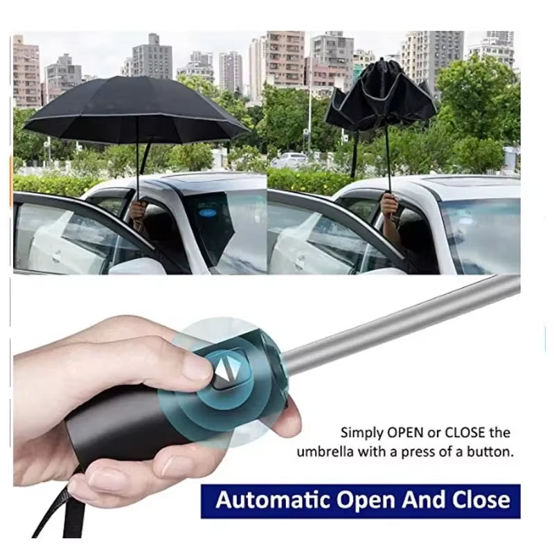 Men Women Umbrella Fully Automatic Reverse Folding Umbrella with Windproof Reflective Stripe UV Umbrellas